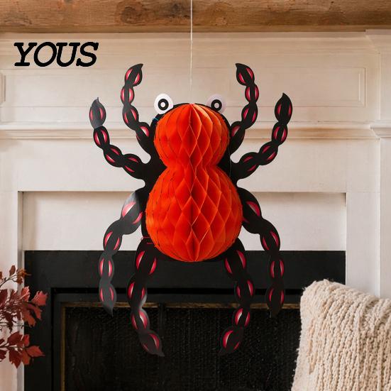 Three-dimensional Halloween Party Decor Honeycomb Hanging Decor, Waterproof Paper Witch Bat Pumpkin Ornament Props for Ceiling Window Display, Spooky