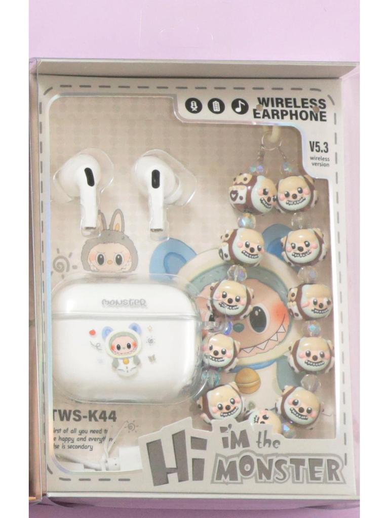 TWS-K44 Wireless Bluetooth Earphones with DIY Hand-Painted Beaded Keychain Case