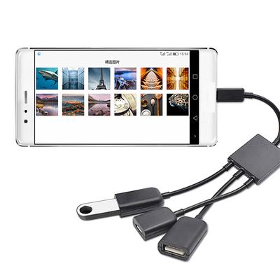 3 In 1 Micro Usb Typ C Hub Stecker auf Buchse Doppelter USB 2.0 Host Otg Adapterkabel