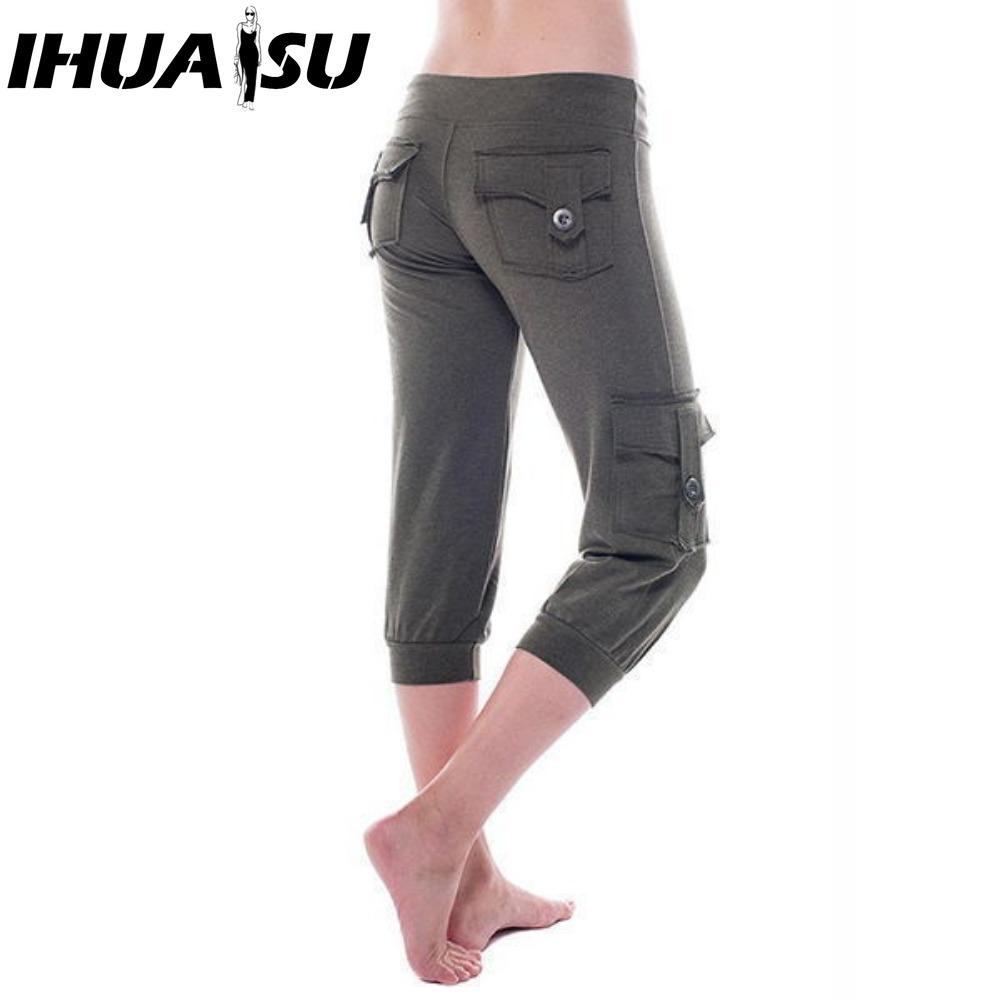 

IHUASU Жіночі Модні Повсякденні Однотонні Штани та Капрі з Принтом L зелений