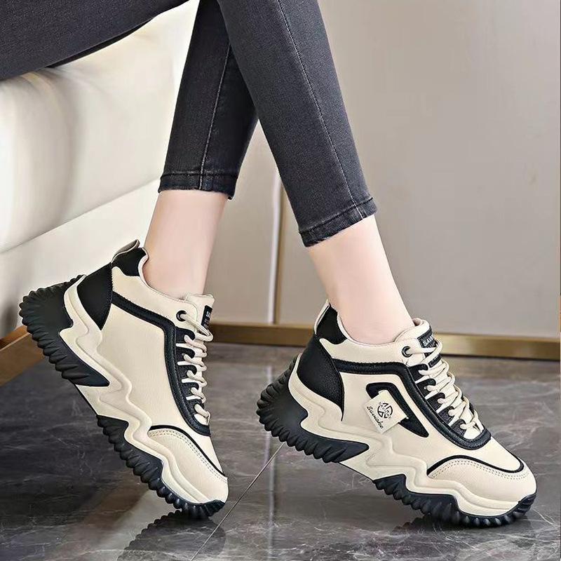 High-Top Leather Dad Shoes Women's New Autumn Student Sports Running Shoes Lightweight Soft Sole