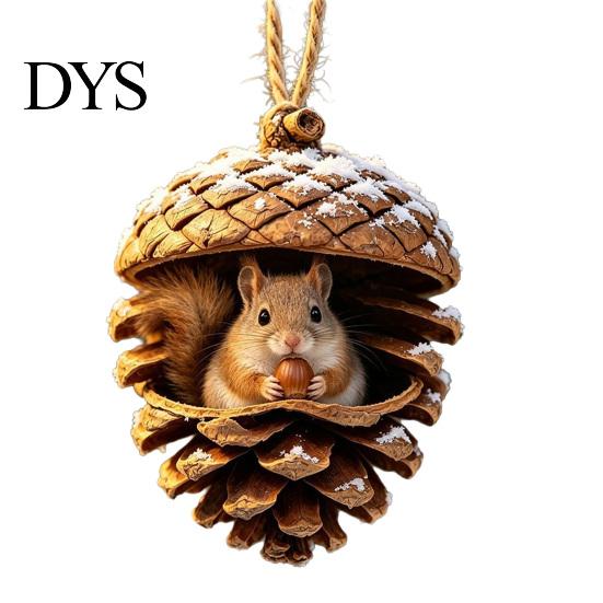 Festive Tree Trimmings Forest Animal Acorn Ornaments, Cozy Woodland Christmas 2D Acrylic Realistic Hanging Decor Pine Cone Pendant for Xmas Tree, Home