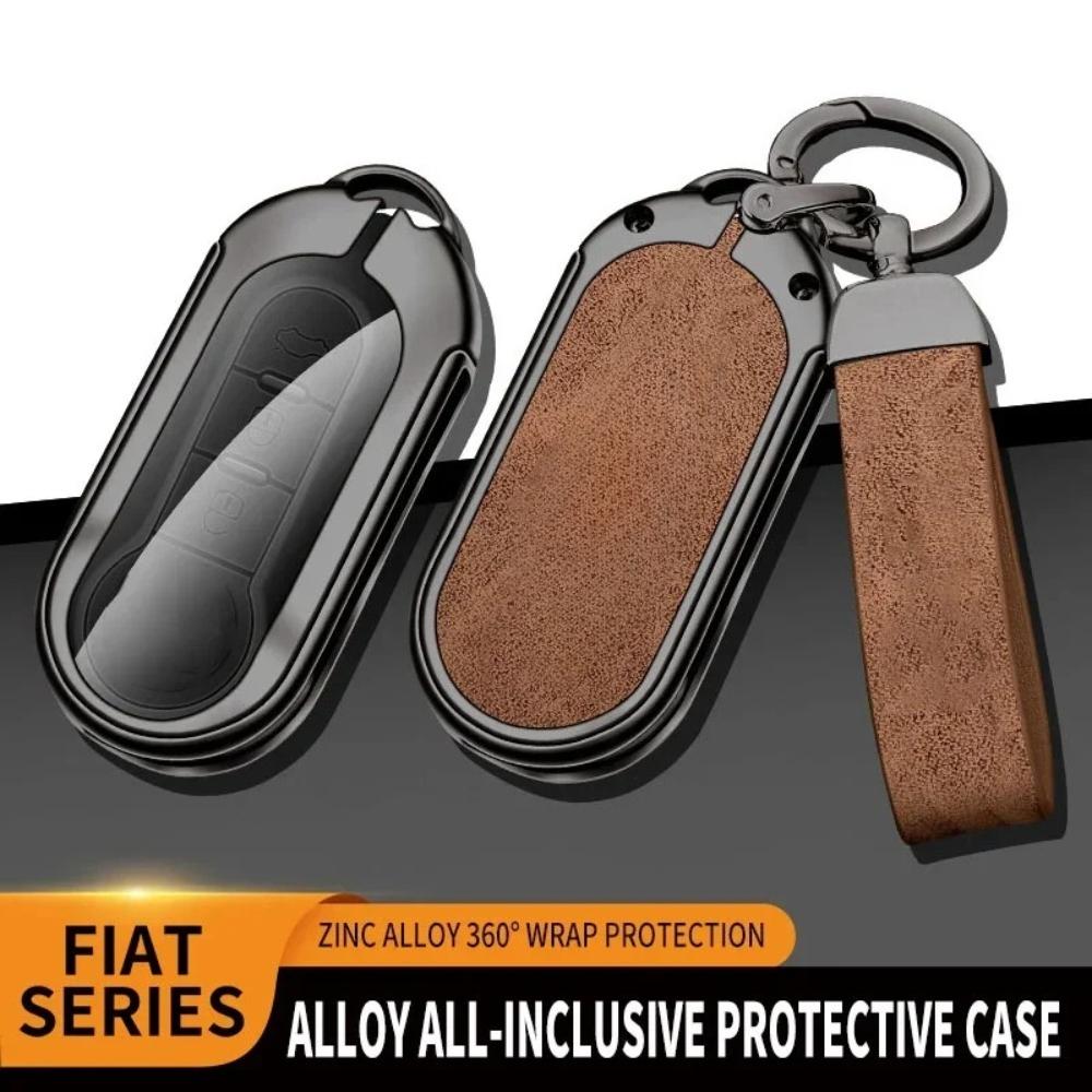 Suitable for Fiat 500 500C 500L 500X Zinc Alloy High-grade Leather Car Key Protective Cover Auto Accessories