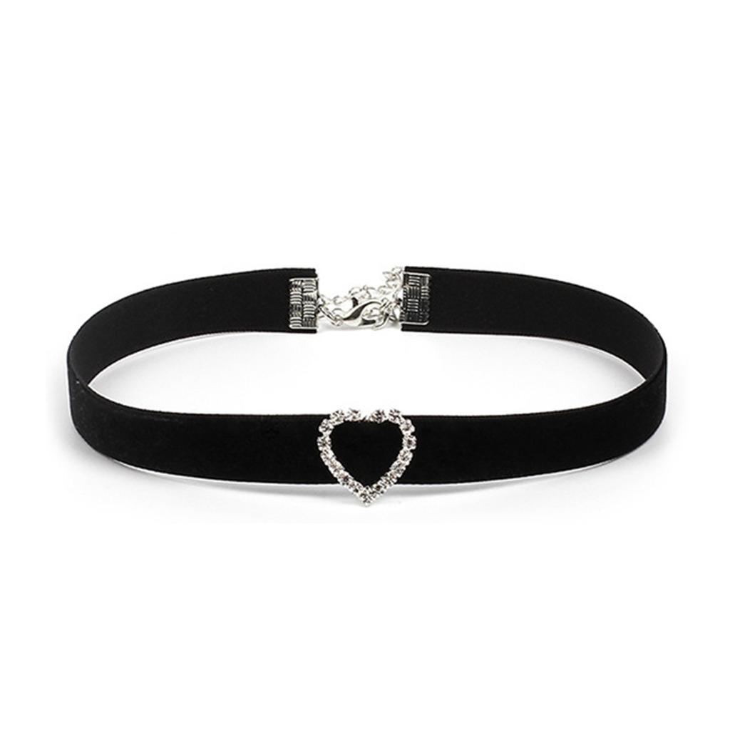 Fashionable Denims Fabric Choker Necklace for Women Adjustable Clavicle Chain Rhinestones Charm Necklace Accessory