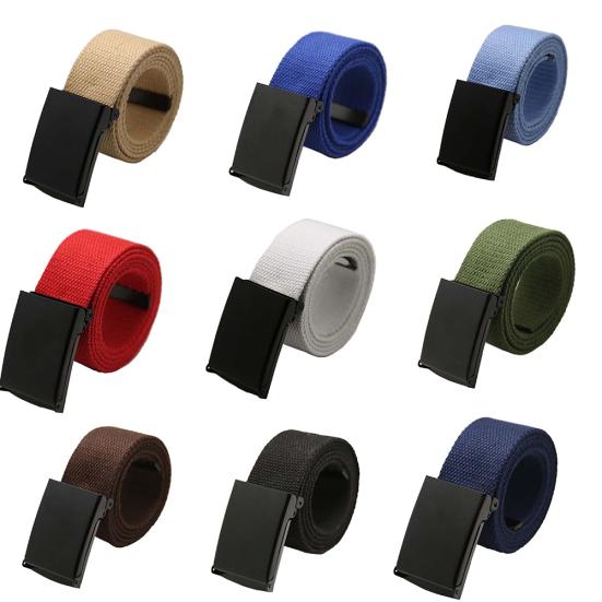 Unisex Casual Solid Color Webbing Canvas Waist Belt Automatic Buckle Waistband