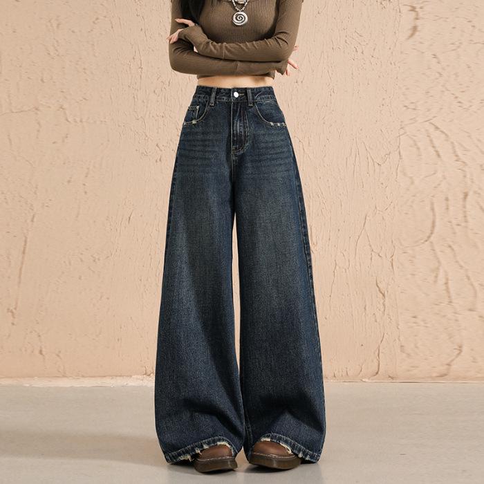 

Women s High-Waist Retro Ripped Jeans - Autumn 2025, Loose Wide Leg Fit XL