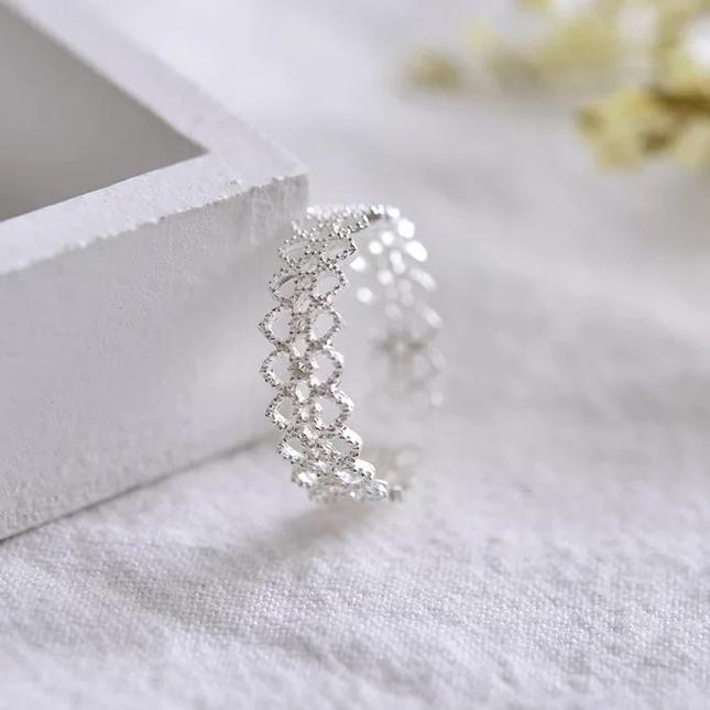 PONYKISS  Sterling Silver Hollow Lace Round Opening Rings for Women Trendy Adjustable Fine  Geometric Accessories