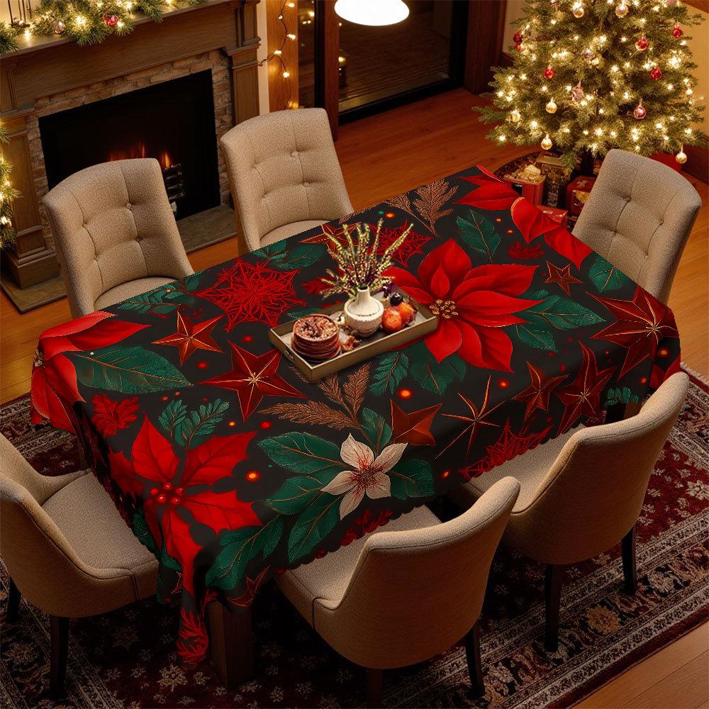 Christmas Grid Tablecloth Christmas Tablecloth Red Polyester Waterproof Christmas Table Tablecloth Light Luxury Round Coffee Table Cloth