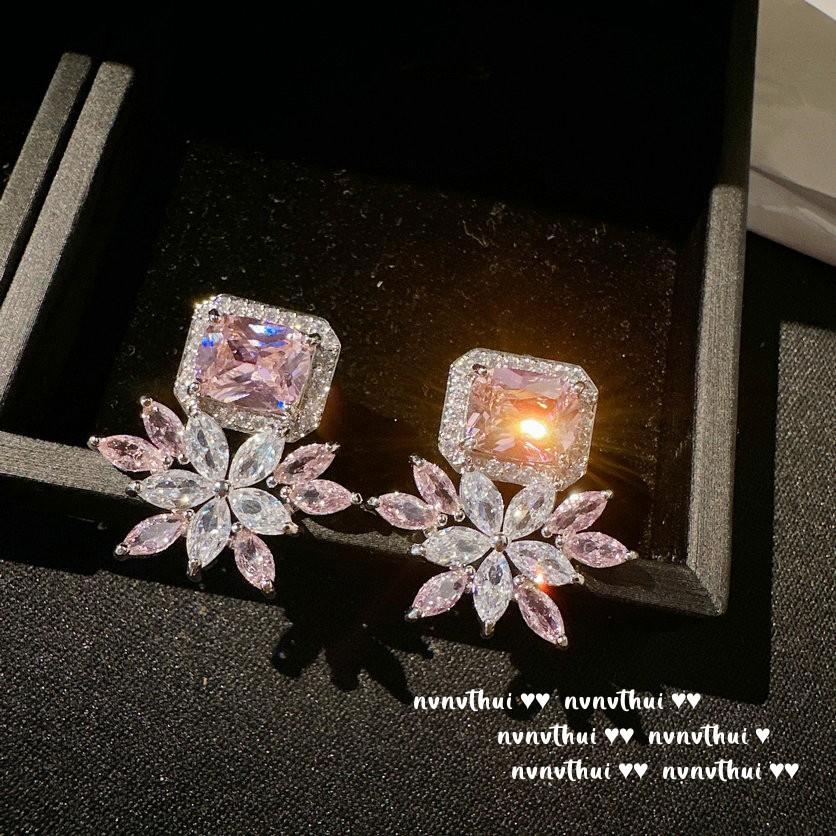 ** Kolczyki Meteoryty Kropelka Wody Różowy Klejnot Komety, Tahiti, Koraliki z Głębin Morskich, Kolczyki Kwiaty z Różowego Cyrkonu