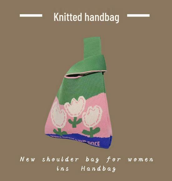 Japanese Knitted Handheld Wristlet Handbag for Stroller Pushing and Commuting