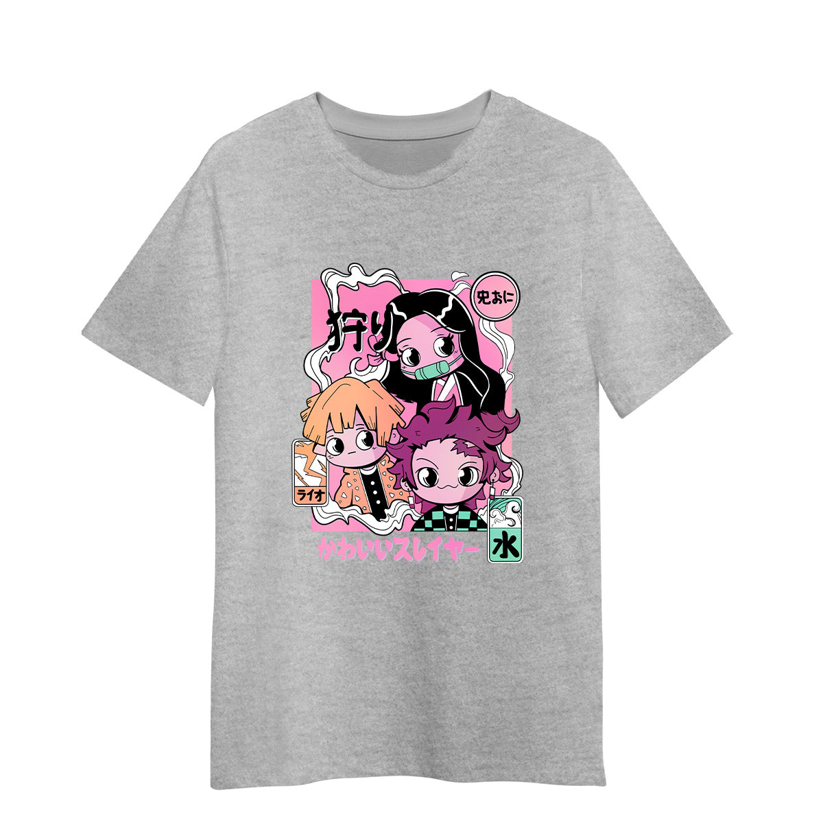 

Demon Slayer Anime Manga T-shirt Kimetsu No Yaiba Tanjiro Nezuko And Zenitsu Adult Tees S серый