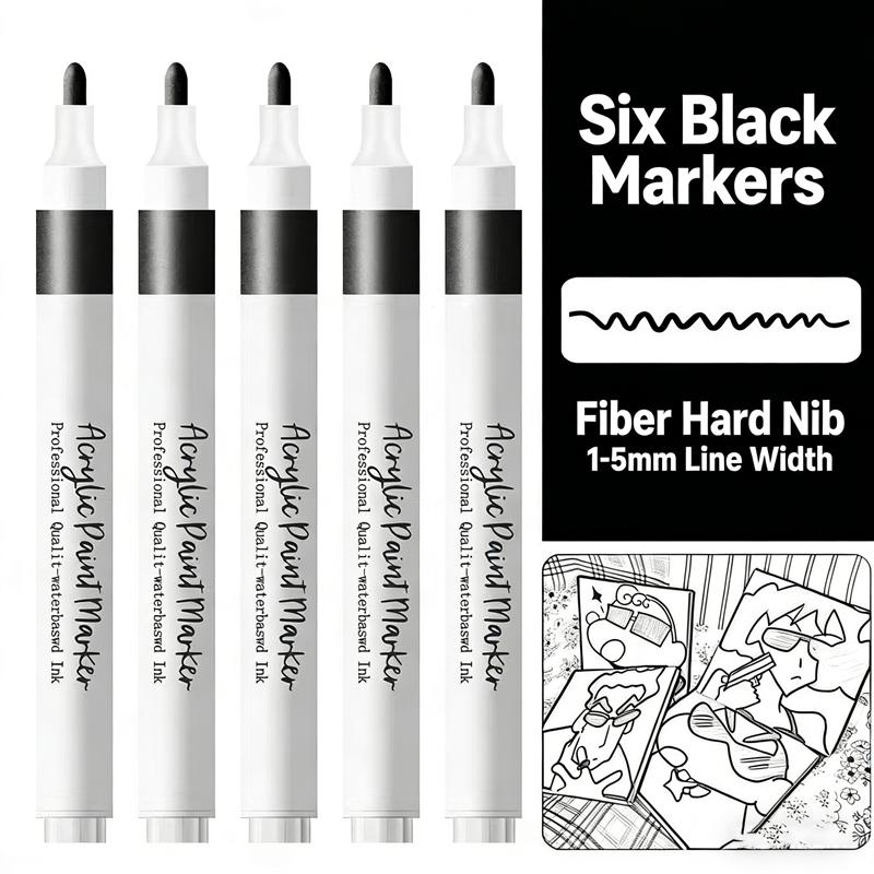 

6pcs White Black Acrylic Marker Set,Brush Permanent Pen Art Supplies for Black Paper,Tire,Plastic,Stone,Painting for,Beginners