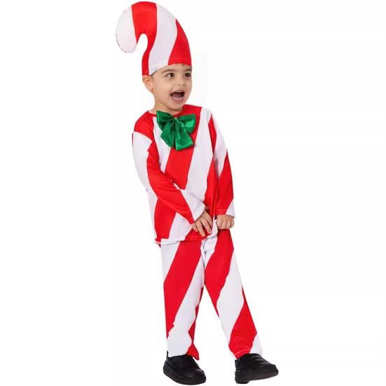 Candy Cane Christmas Costume for Adults Kids Red White Striped Top Pants Hat 3 Piece Set Christmas Cosplay Outfit for Men And Women