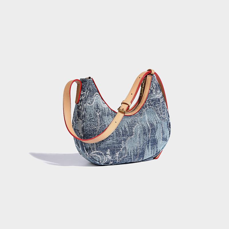 2024 Summer New High-End Niche Single-Shoulder Underarm Bag, Fashionable and Exquisite Embroidered Denim Handbag and Crossbody Bag