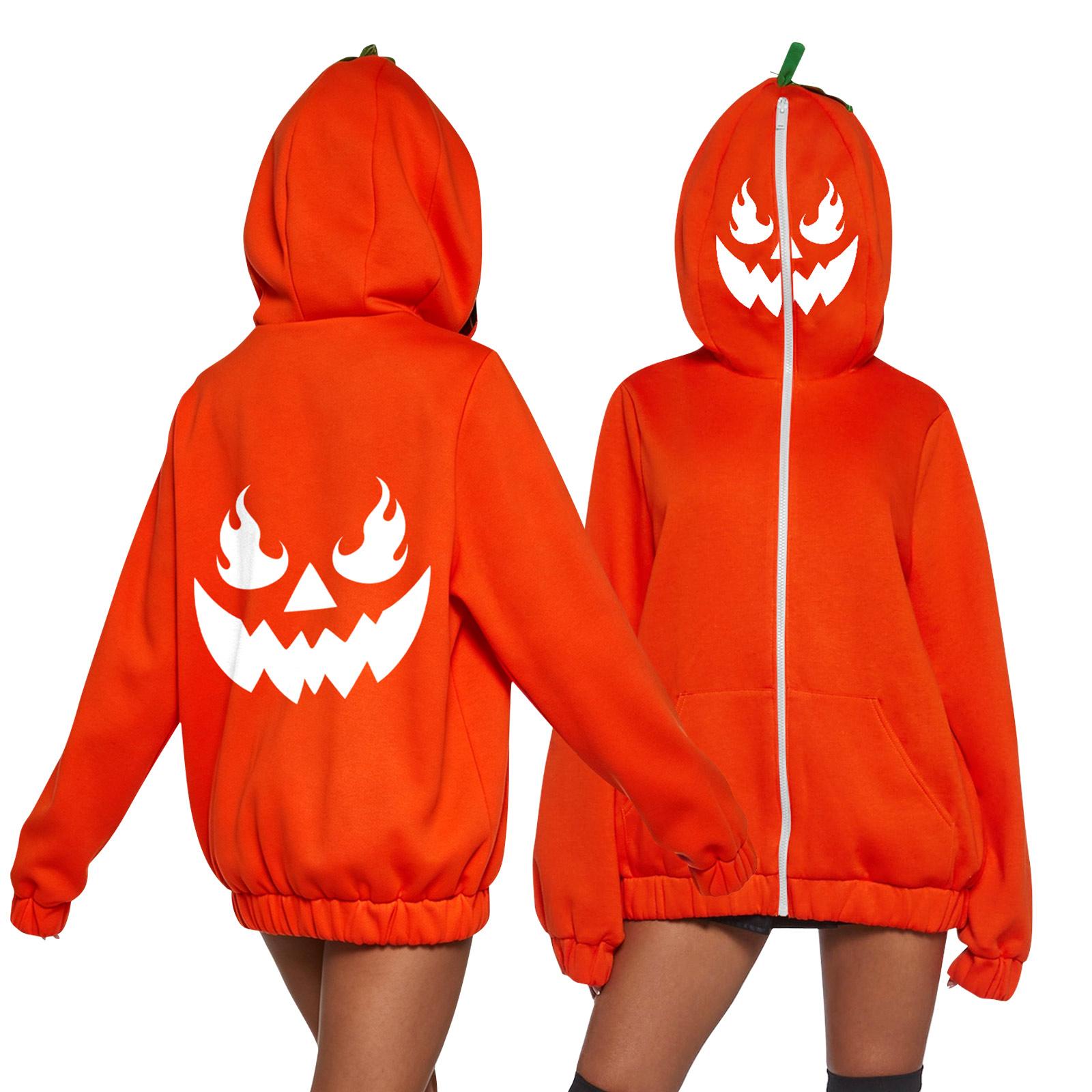 Women s Halloween Pumpkin Print Long Sleeve Sweatshirt Casual Pullover L