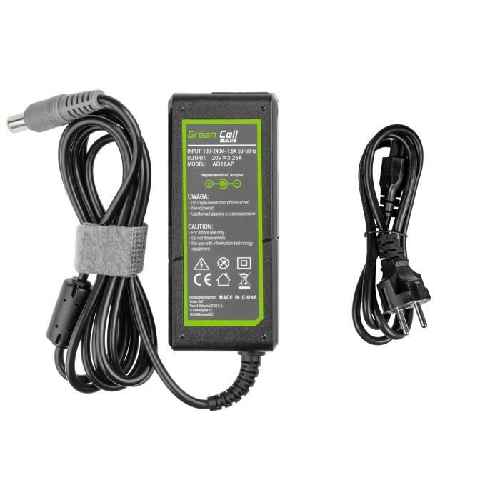 Chargeur Green Cell 65W 20V 3.25A Pour Lenovo B580 B590 ThinkPad L430 L530 R400 T400 T410 T420 T430 T430s T60 T61 X201 X220 X230