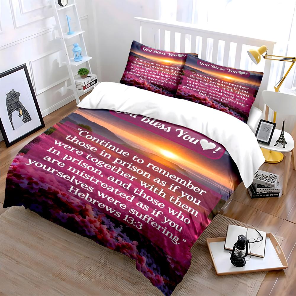 Christian Bedding Set with Hebrews 13:3 Quote Bedding Set (1 Duvet Cover, 2 Pillowcases, Duvet Not Included)