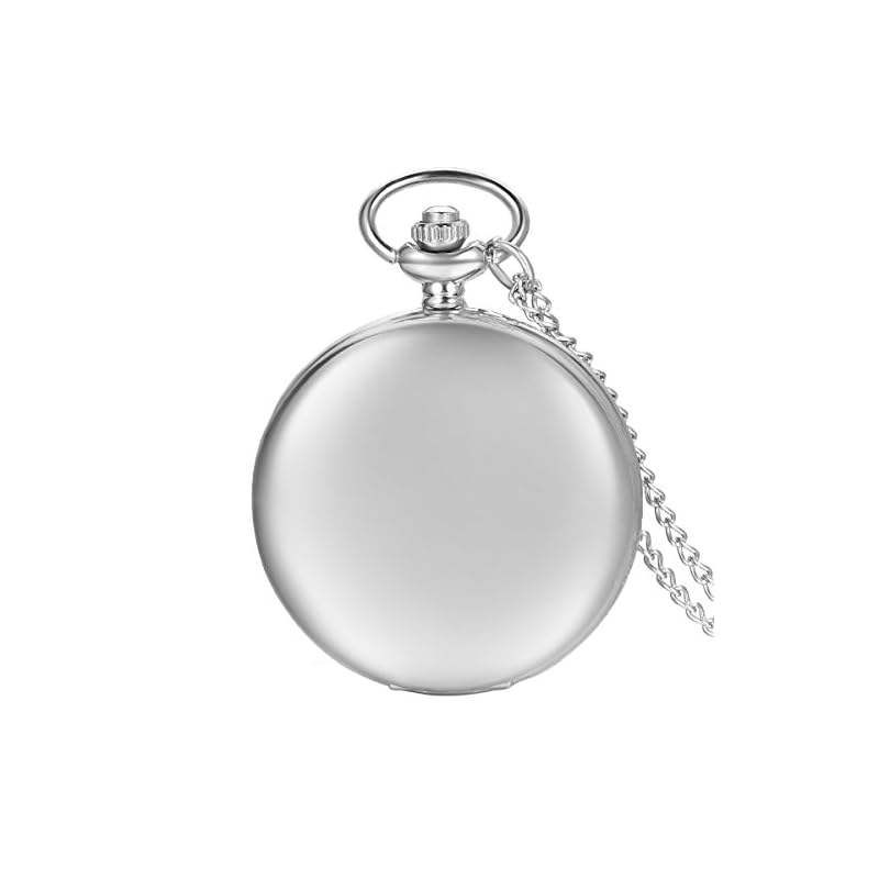 JewelryWe Antique-Style Pocket Watch Necklace, Pendant Watch, Mirrored Full Hunter Design, Simple Silver, Alloy, Valentine's Day Gift