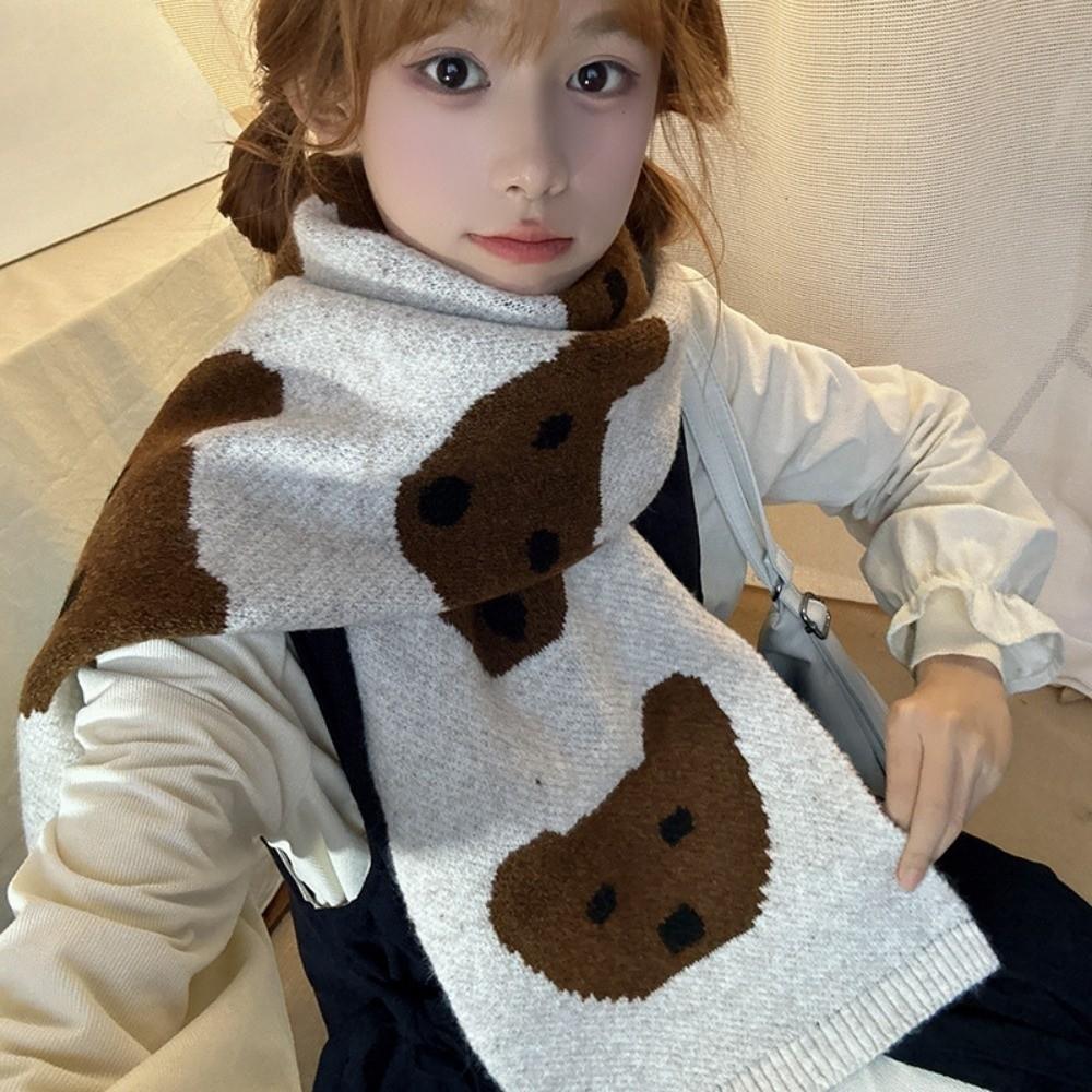 Korean Style Puppy Pattern Scarf Lightweight Knitted Shawl Fashion Cashmere Blend Scarf  Unisex