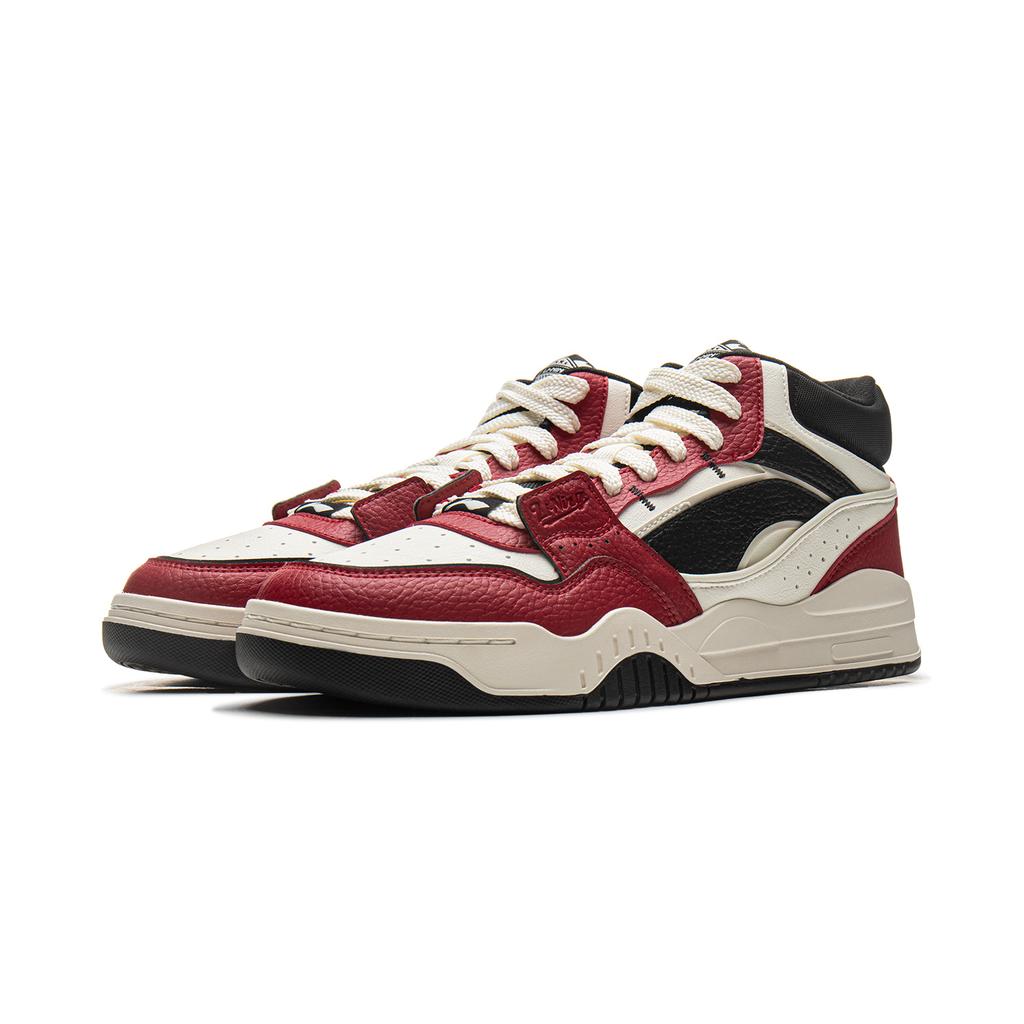 Li Ning Moon White Casual Versatile Thick Sole Non-Slip Wear-Resistant Breathable High-Top Skate Shoes Men Sneakers Red AGCU347-4
