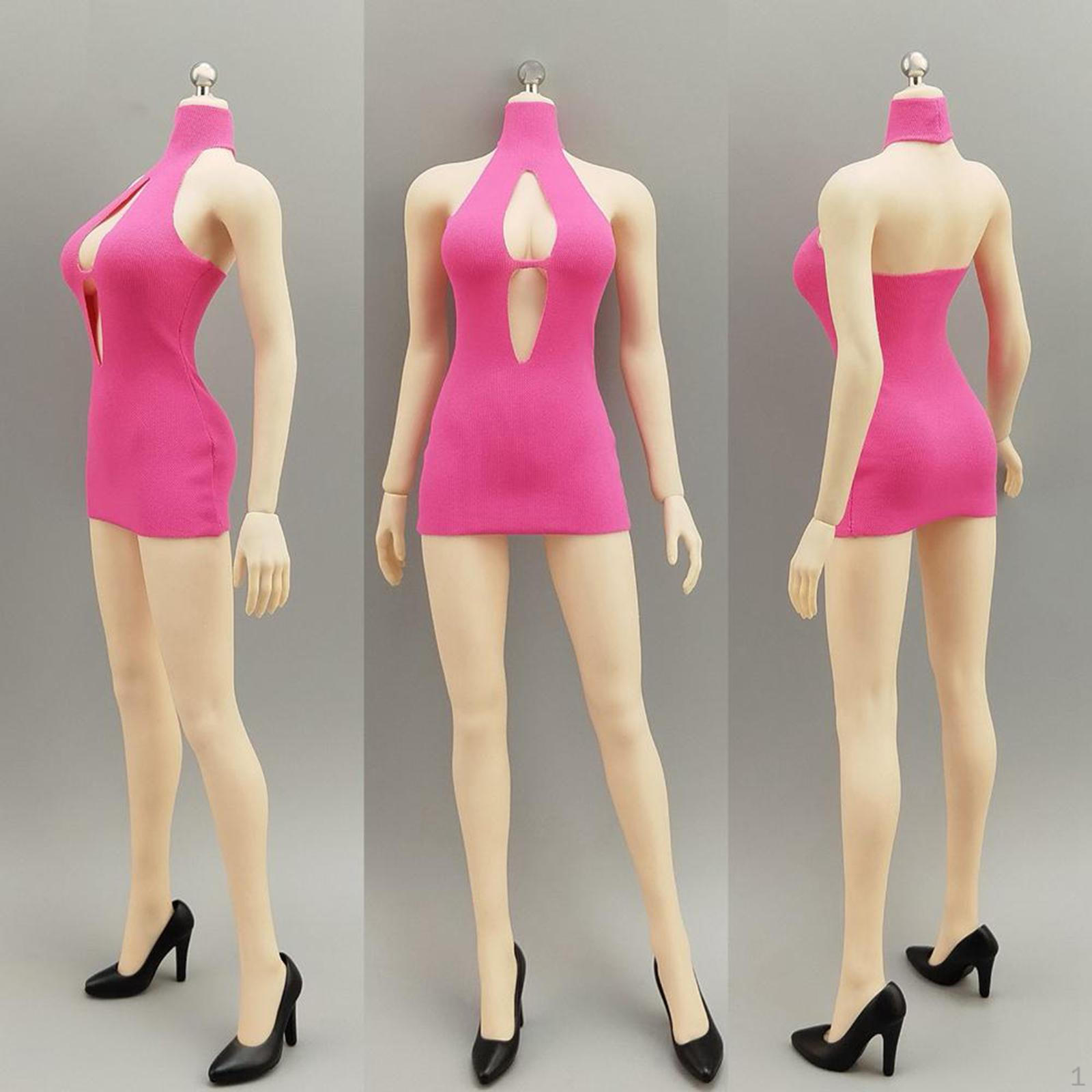 

1/6 BJD Кукольная одежда Вечернее платье Легко надеваемый наряд Косплей Мини с высоким воротом и открытой грудью rose red