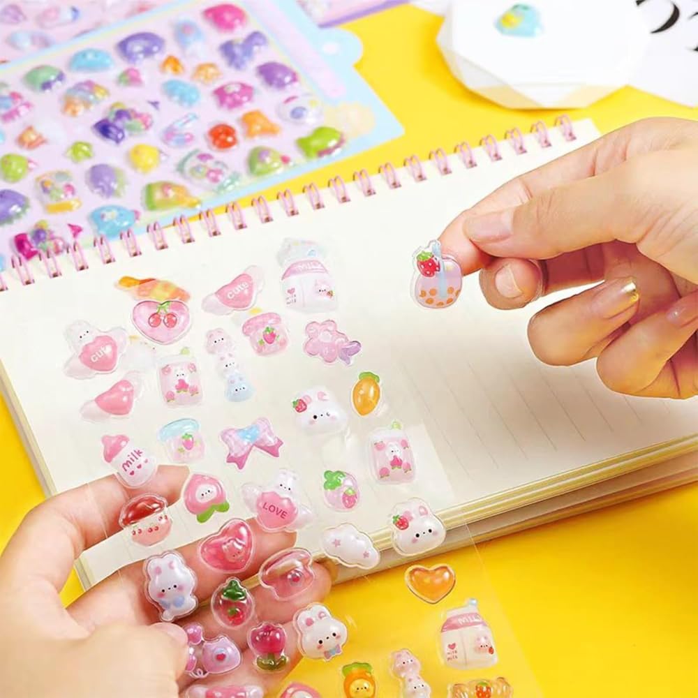 ZKLPIU Cute 10-Piece 3D Reward Puffy Deco Stickers Water Bottle Smartphone Case Notebook Album 10 Styles 10 Sheets