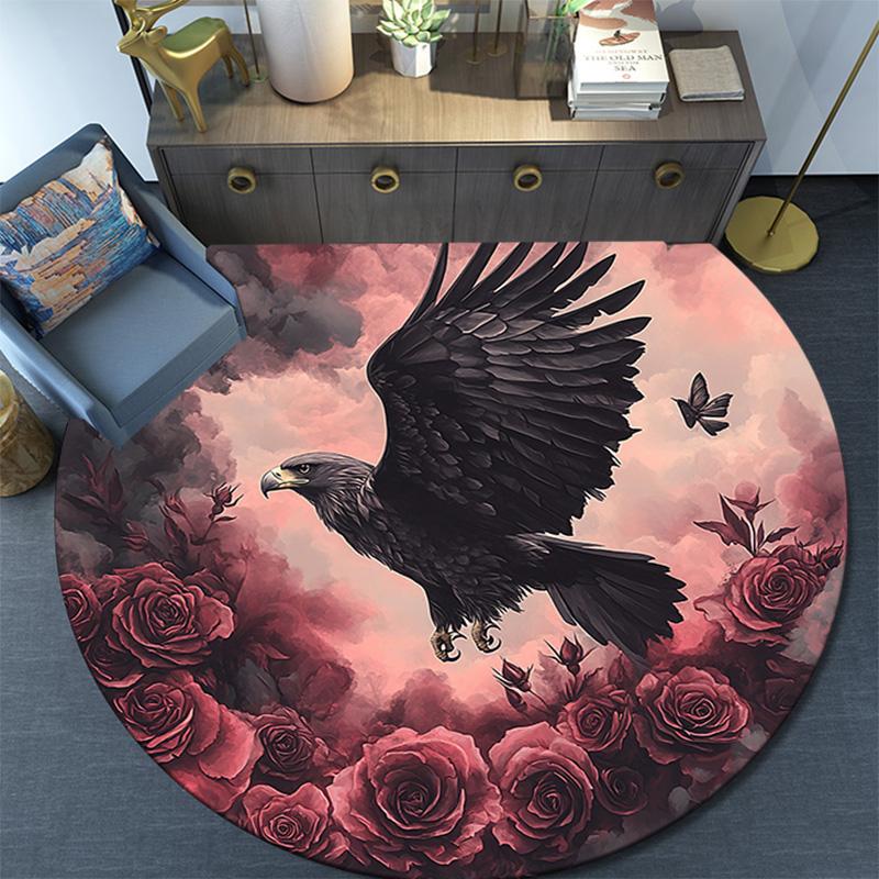Raven Round Area Rug,Carpet Rug for Living Room Bedroom Sofa Playroom Decor,Non-slip Floor Mat