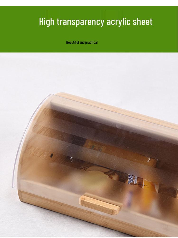Boîte à pain en bambou avec motif - Petit rangement pour gâteaux, façade en acrylique