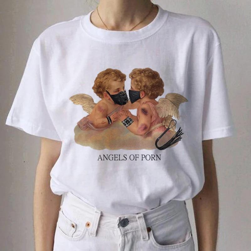 Angel Aesthetic Streetwear White Fashion Women TShirts Harajuku Short Sleeve Clothes Summer ONeck Tees Casual FeUnisex Tops
