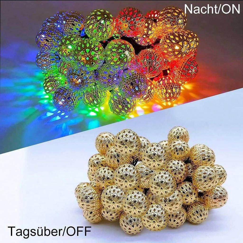 1pc Solar Moroccan Ball Fairy Lights Hollow Ball String Light with 8 Lighting Modes For Home Outdoor Garden Patio Festival Decor