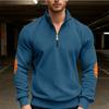 New Men's Autumn Casual Corduroy Solid-Colour Elbow-Patch Zip-Up Hooded Sweatshirt with Stand-Up Collar