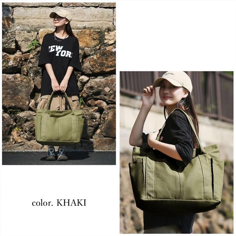 [S.P.Lab] khaki tote bag ladies men's canvas Durable multi bag Larger big tote bag mothers bag Shoulder bag handbag bag cute Popularity brand