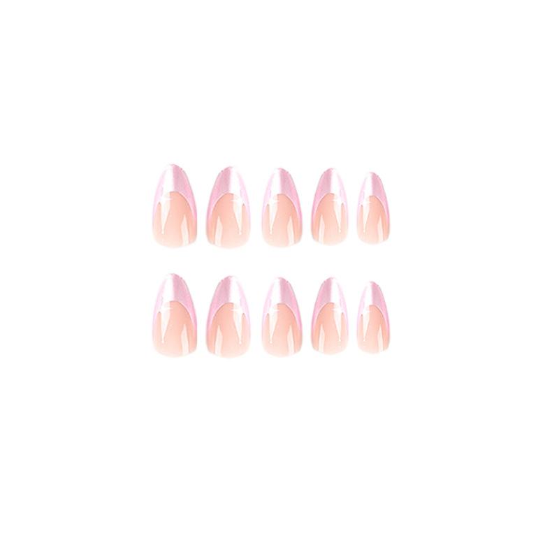 24Pcs/Set Quick Nails French Style Pink Pearl Powder False Nials Sticker Wearable Waterproof Manicure Finished Nails