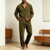 Men's Casual Loose Fit Corduroy Pajama Set with Button-Front Long Sleeve Top and Pants