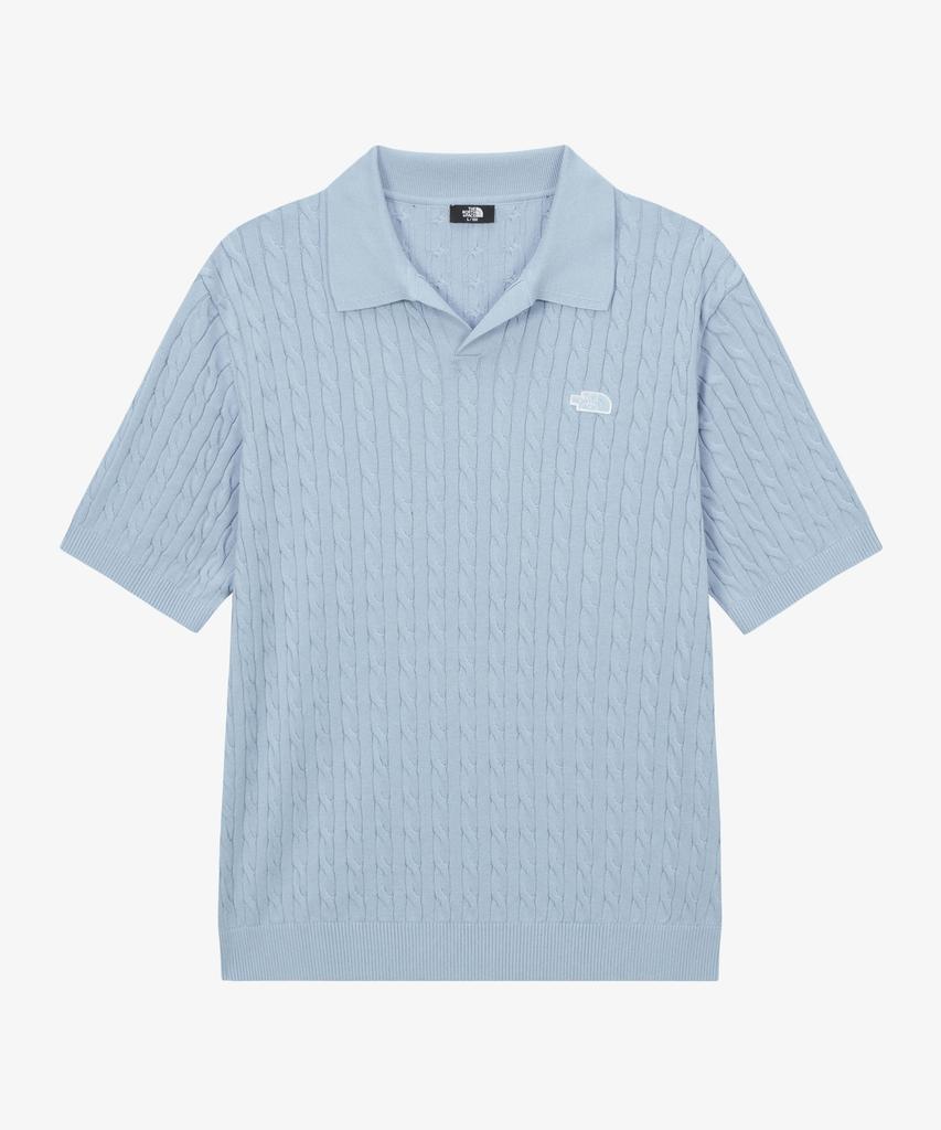 Noseupeiseu Nt7As00B Men'S Cable Short Sleeve Polo Sweater Ice Blue