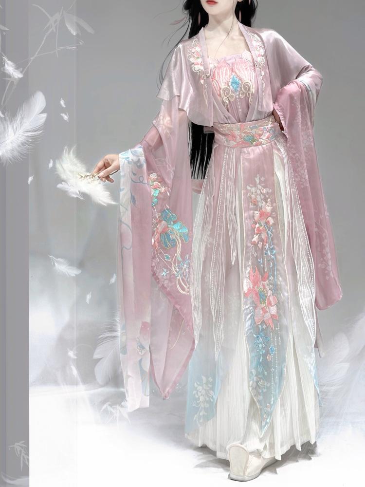 Lotus Rhythm Wei Jin Hanfu: Embroidered 5-Piece Set for Spring, Summer, Autumn