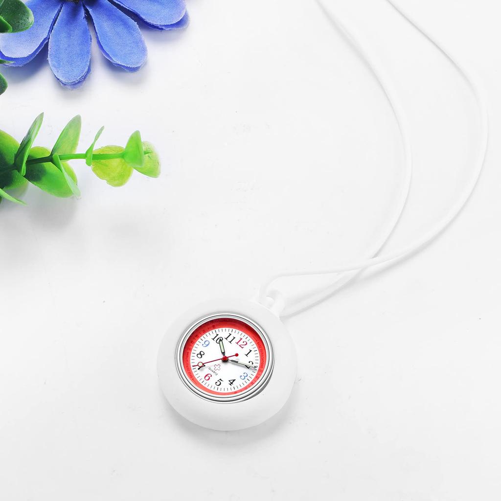 Nurse Watch Pocket Watch Pendant Analog Waterproof Necklace Watch Silicone Case Removable Simple Stylish Men Women White Black