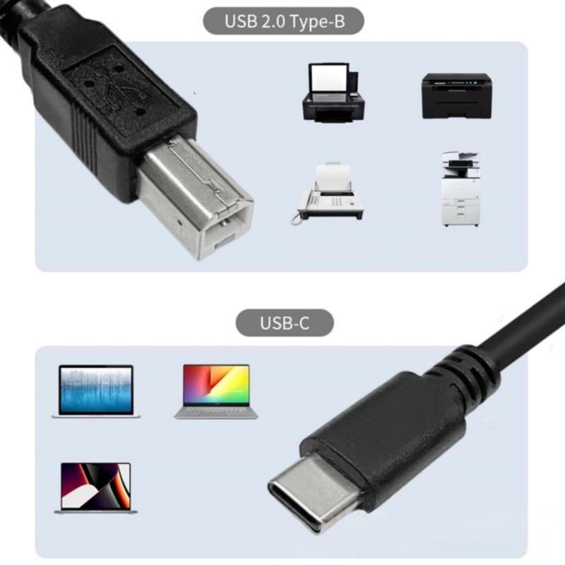 PVC Printer Scanner Cable USB Type C to USB 2.0 B Interfaces Enhancing Signal Stability Suitable for Various Devices