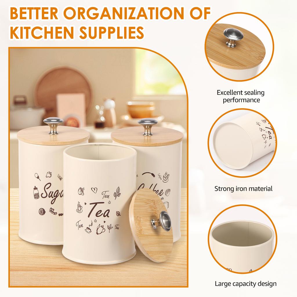 3Pcs Coffee Bulk Storage Jars set with Lids Large Capacity Sealing Coffee Tea Sugar Spice Containers set kitchen canister set