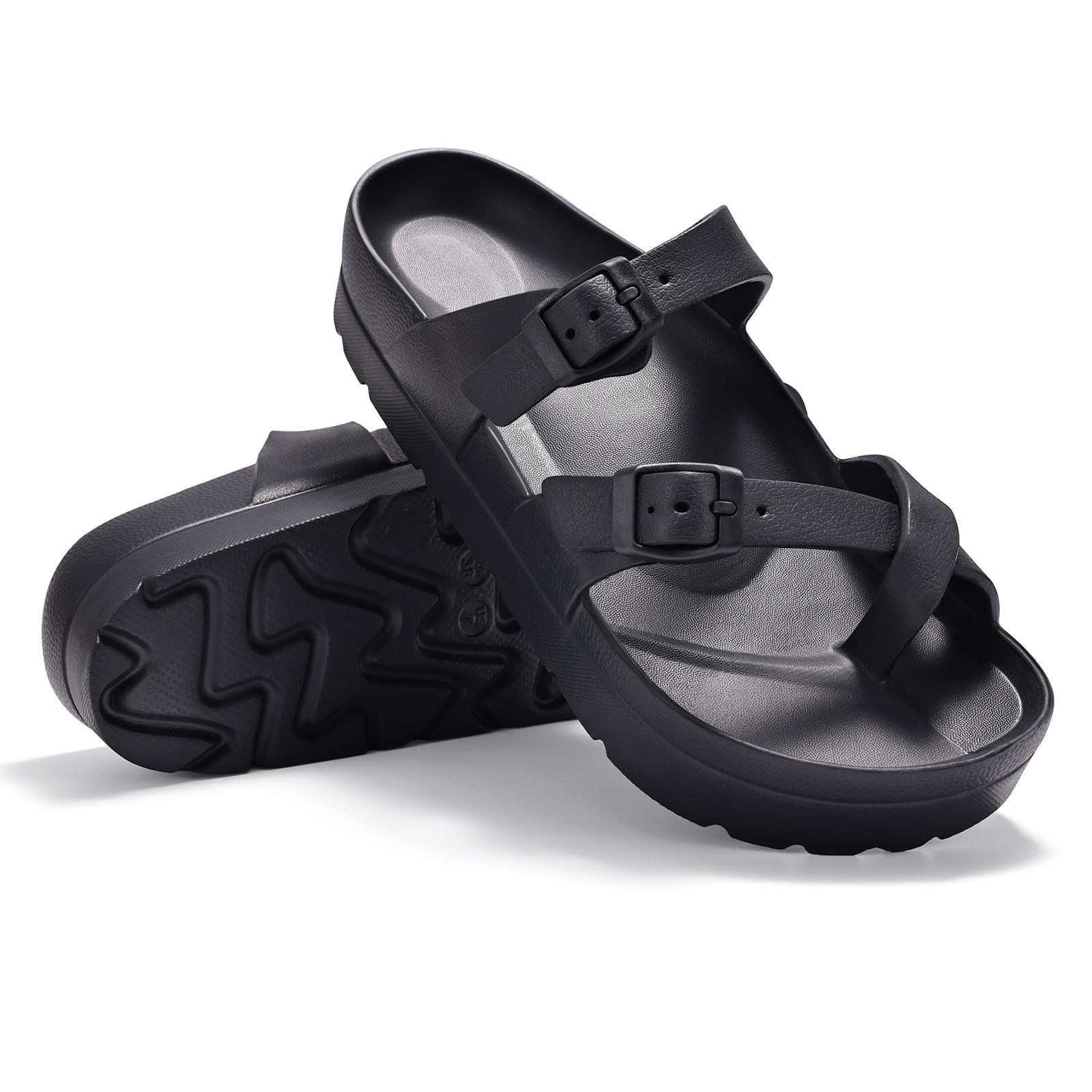 

Bebealy Womens Platform Sandals with Arch Support Adjustable Buckle Beach Sandal Woman Comfort Lightweight Ultra Cushion Slides 36 чорний