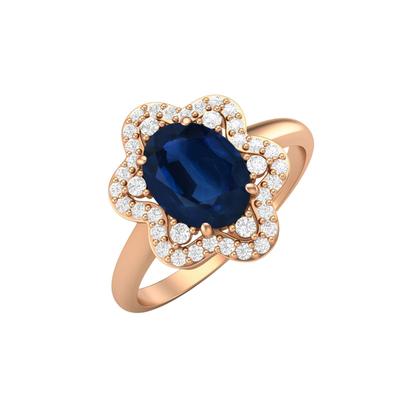 8x6MM Ovaler Blauer Saphir Edelstein 925 Sterling Silber Rosé Vergoldet Solitär Halo Damen Verlobungsring