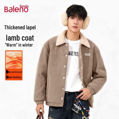 Baleno Men's Retro Corduroy Fleece-Lined Lapel Top