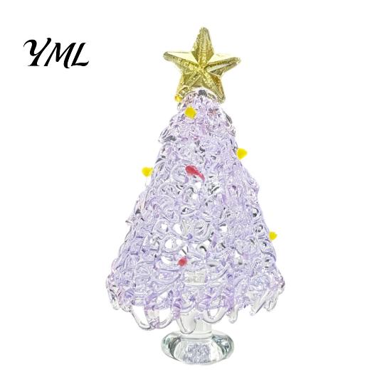 Decorative Christmas Collectibles Hand Blown Glass Tree Figurine, Mini Tabletop Seasonal Window Display Decor Xmas Ornament, Handmade Desktop Holiday