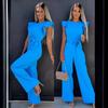 2024 European & American High-Waisted Tie-Up Jumpsuit - Solid Color, Long Pants, Women's Commuter Wear