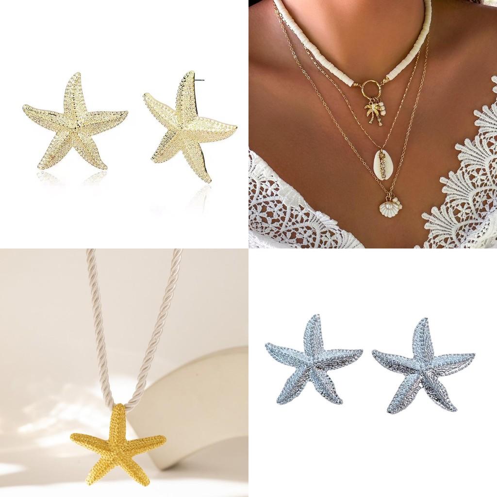 Chic Silver Starfish Earrings Trendy Alloy Plated Beach Holiday Accessory