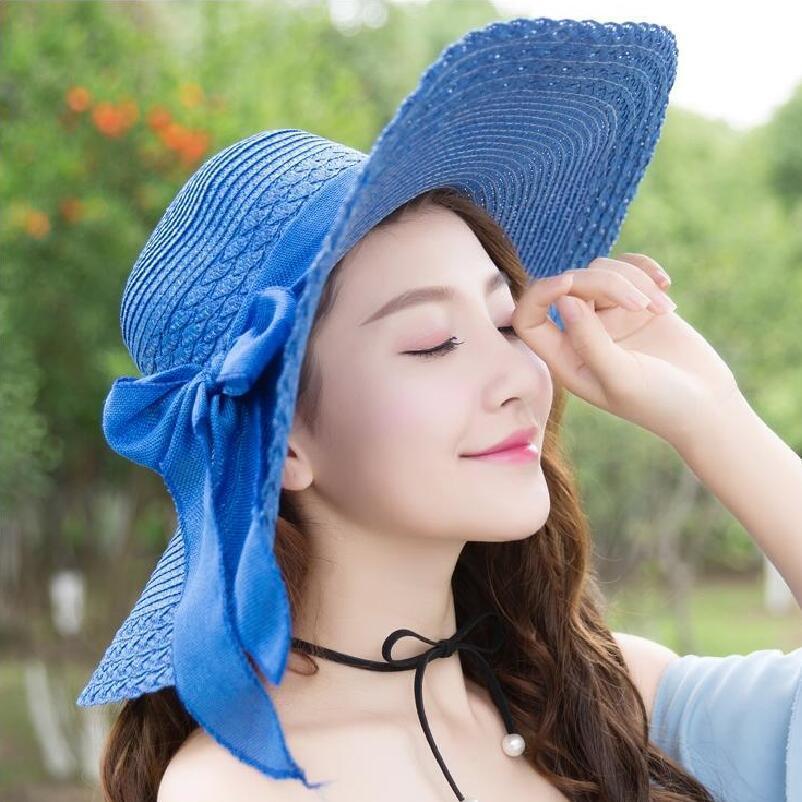 Style Large Brim Beach Hat With Butterfly Accent Sunshade For Ladies