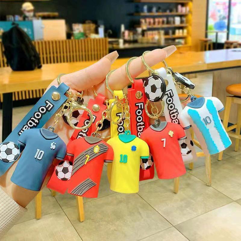 1Pc Silicone Football Jersey Keychains - Sporty Football Match Souvenirs, Boys' Backpack Charms, Car Key Accessories, Ideal Gift for Sports Fans|