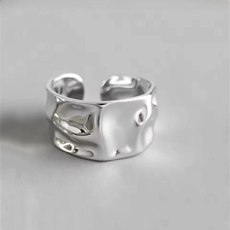 Irregular Metal Geometric Open Rings for Women Fashion Gold Silver Color Lava Pleated Wide Ring Party Temperament Jewelry Gifts