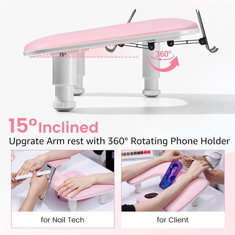 Good-U Shaped Height Adjustable Manicure Nail Arm Rest For Nails Tech, Rotating Phone Stand Included