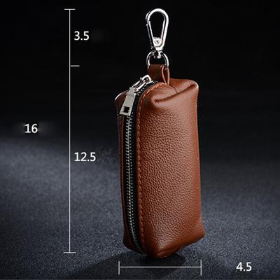 Genuine Leather Key Holder - Unisex Car/House Key Organizer Pouch with Long Keychain, Cow Split Leather Wallet Case